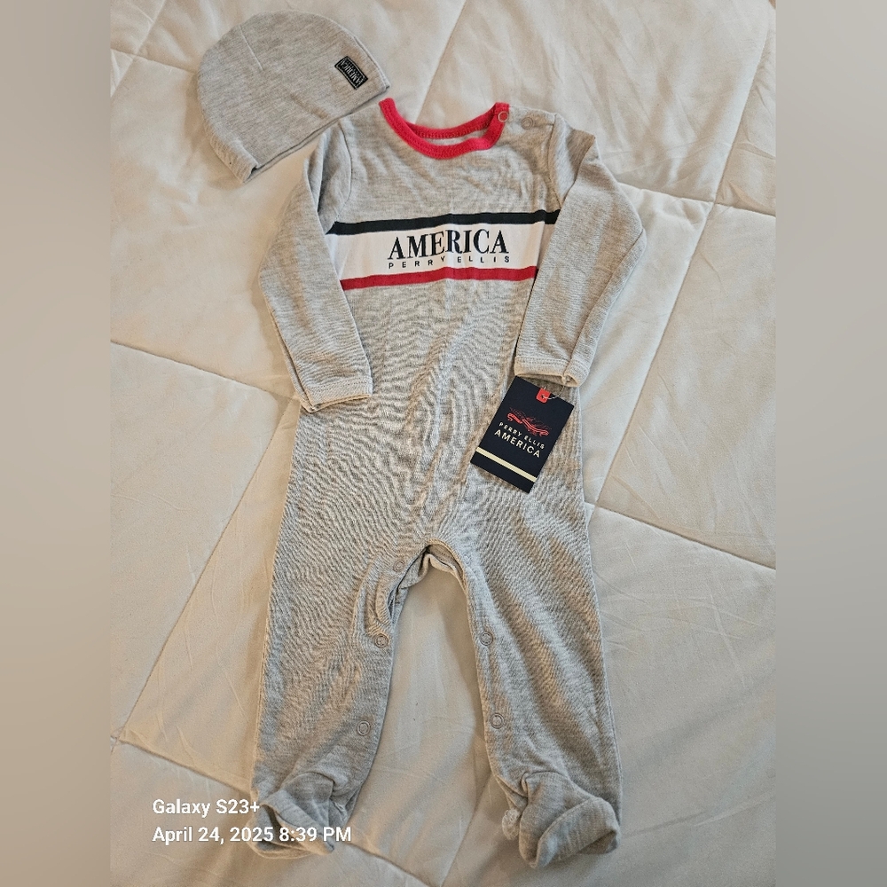 Perry Ellis Gray and Red Kids Bodysuit